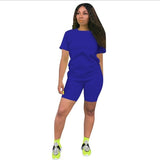 2019 new women solid sporting casual two piece set short sleeve tee top above knee pants suit tracksuit outfit 4 color