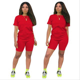 2019 new women solid sporting casual two piece set short sleeve tee top above knee pants suit tracksuit outfit 4 color