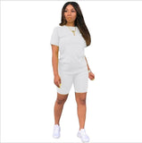 2019 new women solid sporting casual two piece set short sleeve tee top above knee pants suit tracksuit outfit 4 color