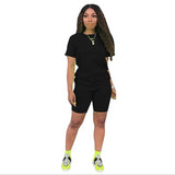 2019 new women solid sporting casual two piece set short sleeve tee top above knee pants suit tracksuit outfit 4 color