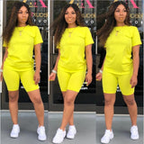 2019 new women solid sporting casual two piece set short sleeve tee top above knee pants suit tracksuit outfit 4 color
